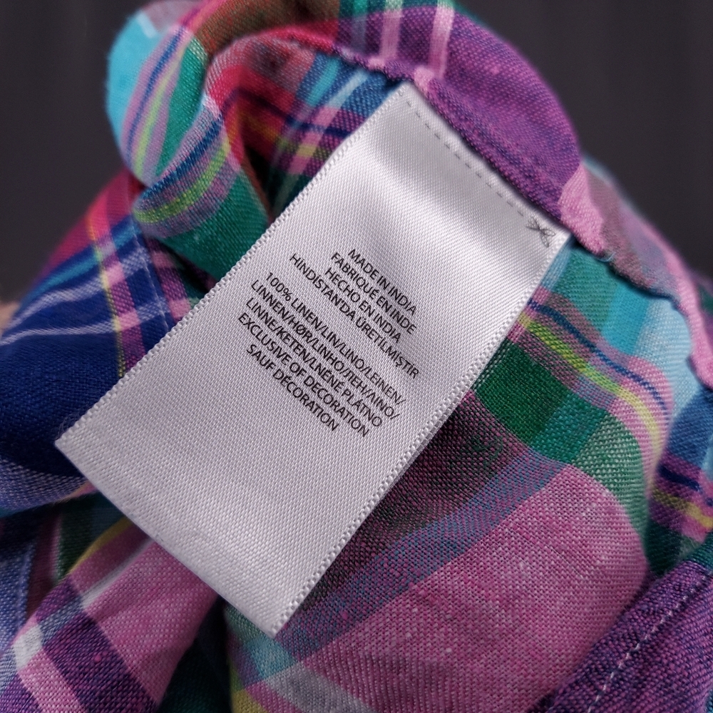Ralph Lauren Linen Plaid Button Shirt Mens XL Multicolor Collar Coastal Preppy - Picture 8 of 9